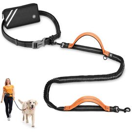 Teppc-Laisse Canicross Chien, Avec Sac Noir, Laisse Mains Libres Chien, Ceinture Canicross Jusqu'à Absorption De Choc, Confortable, Couture Réfléchissante, Idéal Pour Course À Pied, Jogging Et Marche