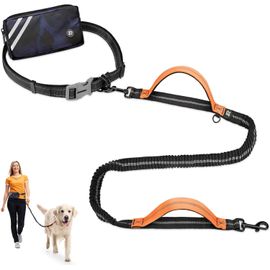 Teppc-Laisse Canicross Chien, Avec Sac Camouflage, Laisse Mains Libres Chien, Ceinture Canicross Jusqu'à Absorption De Choc, Confortable, Couture Réfléchissante, Idéal Pour Course À Pied, Jogging Et