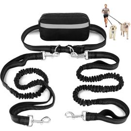 Teppc-Laisse Canicross Chien, Laisse Mains Libres Chien,Ceinture Canicross Avec Couture Réfléchissante, Laisses Double Pour 2 Chiens, Idéal Pour Course À Pied, Jogging Et Marche, Noir