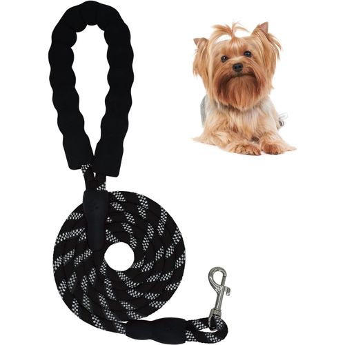 Teppc-Laisse Chien, Laisse Corde Pour Chien En Nylon Avec Poignée Rembourrée Douce Et Des Fils Réfléchissants, Pour Chiot Et Petits Chiens À Promenade Randonnée, 1,5 M, Noir