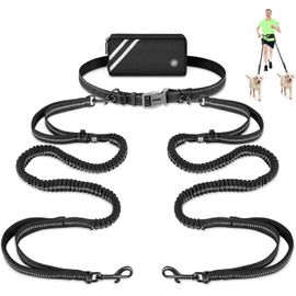 Chicslick-2 Laisse Canicross Chien, Avec Sac Noir, Laisse Mains Libres Chien, Ceinture Canicross Jusqu'à Absorption De Choc, Confortable, Couture Réfléchissante, Idéal Pour Course À Pied, Jo[X1243]