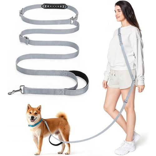 Teppc-Laisse Mains Libres Pour Chien Avec Poignée En Éponge, 8,5ft Laisse Polyvalente Avec 3 Anneaux Pour Jogging, Laisse Chien De Course Facile À Ajuster Pour Chiots Petits & Moyens Chiens, Gris