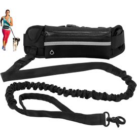 Teppc-Laisse Canicross, Laisses Mains Libres Pour Chien Élastique 160-220cm, Mains Libres Chien Avec Couture Réfléchissante Ceinture Réglable Anti-Tirons, Pour Marche, Randonnée, Jogging, Noir