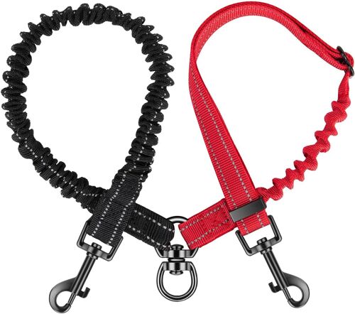 Nasjas Double Laisse De Chien, Pas D'enchevêtrement 360 ° Rotatif Splitter Double Laisse Pour Deux Chiens,Réglable Amortissant Bungee-Réfléchissant Laisse Pour Petits Chiens Moyens Et Grands Chiens