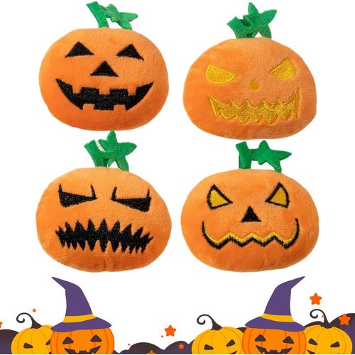Halloween Pumpkin Plush Toys,4 Pack Squeaky Dog Cat Squeaky Pumpkin Toy Cute Pumpkin Doll Halloween Doll