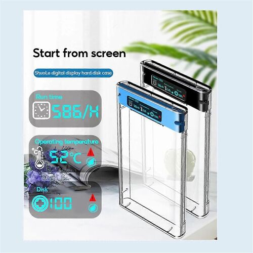 Boîtier de disque dur externe USB 3.2 5 Gbit/s 2,5 pouces transparent pour stockage SATA HDD SSD