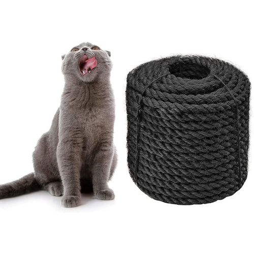 Teppc-Corde De Sisal 6mm Pour Arbre À Chat Et Accessoires De Chat - Réparer Et Remplacer Le Poteau - Diy Meubles À Griffer - Tapis À Gratter - Chaton Botteur Jouets - Noir - 30m/98 Pi