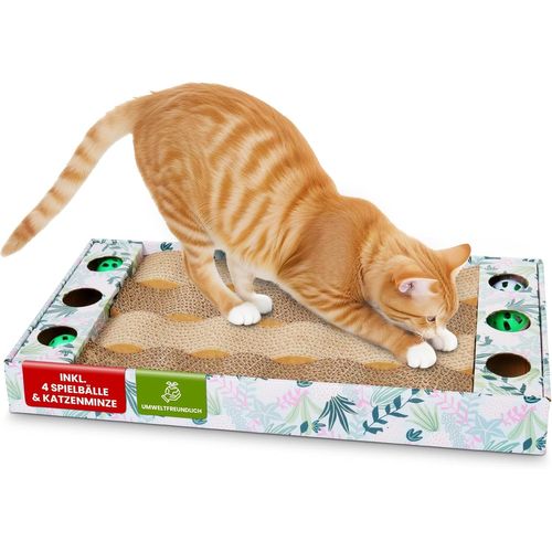 Teppc-® Griffoir Pour Chat Avec 4 Balles Et Herbe À Chat Incluse, Forme Ergonomique Avec Bordure Pour Jouer Proprement Et Gratter Les Chats Pour Protéger L'appartement, Dimensions Idéales 45 X 25 X 5