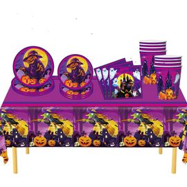 69 Pièces Vaisselle Fête Halloween - Assiettes Carton Jetable Gobelets