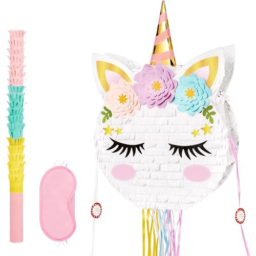 TEPPC-Piñata Licorne Pliable \u2013 Piñata Licorne Arc-en-ciel avec Bandeau et Bâton Décorations Licornes Roses À Tirer pour Petites Filles Jeux pour Fêtes D'Anniversaire sur le Thème des Licornes