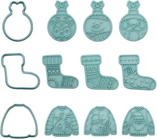 Lot De 12 Emporte-Pièces De Noël, Bas De Noël, Pull, Lanterne, Emporte-Pièce Pour Biscuits De Noël, Élan, Bonhomme De Neige, Père Noël