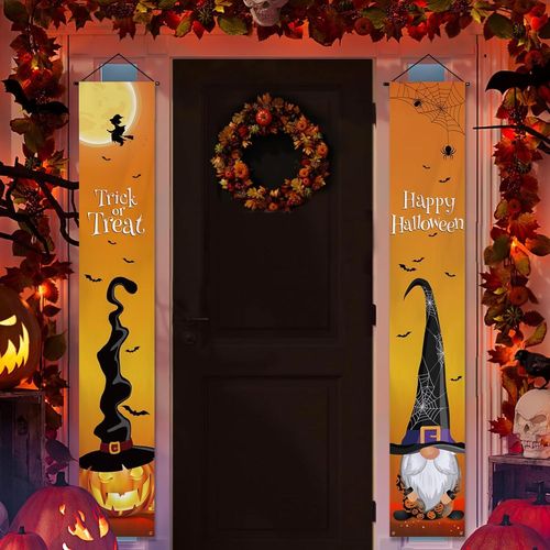 TEPPC-2PCS Bannières de Porte Halloween Décoration Banderole Extérieur Porche Banderole Décor Banderole à Suspendre Maison Décor Halloween 180x30cm