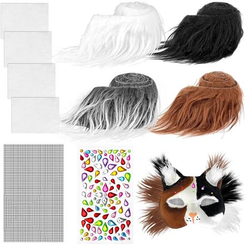 Teppc-Therian Masque Chat À Décorer Fourrure Et Mailles Pour Diy Furry Therian Mask, Kit De Décoration Pour Halloween Carnaval Enfants Bricolage Masque Chat Loup Renard