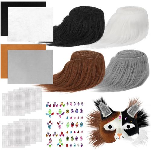 Teppc-17 Pièces Masque Chat À Décorer Fourrure Et Mailles Pour Diy Furry Therian Mask, Kit De Décoration Pour Halloween Carnaval Enfants Bricolage Masque Chat Loup Renard