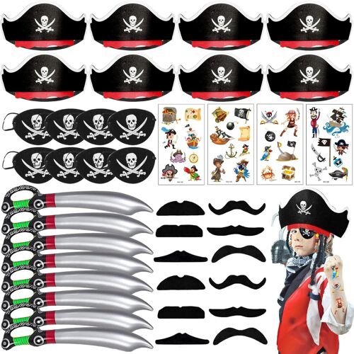 Mevronisshop-40 Pièces Cache Oeil Pirate, Anniversaire Pirate Enfant Chapeau, Accessoire Pirate, Cadeau De Cosplay De Pirate Carnaval Pour 5 6 7 8 9 Ans Enfants Halloween Carnaval