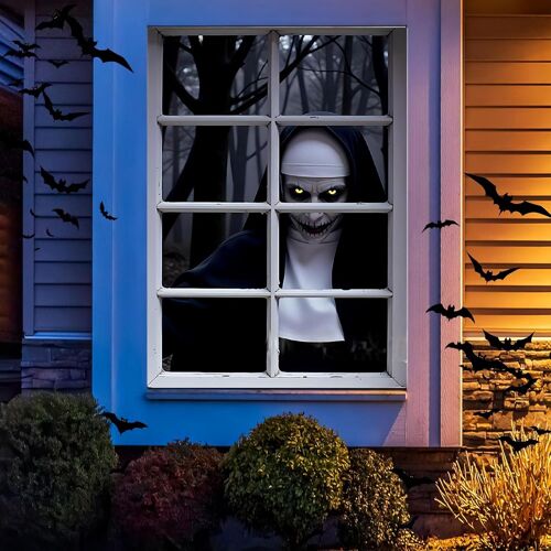 KALANKA-Rideaux Fenêtre Effrayants,Couverture de Fenêtre D'halloween,Halloween Decoration Effrayant Fenetre,Décorations Rideaux D'horreur pour Porte Mur Maison Hantée Fête de L'horreur,120 * 80cm