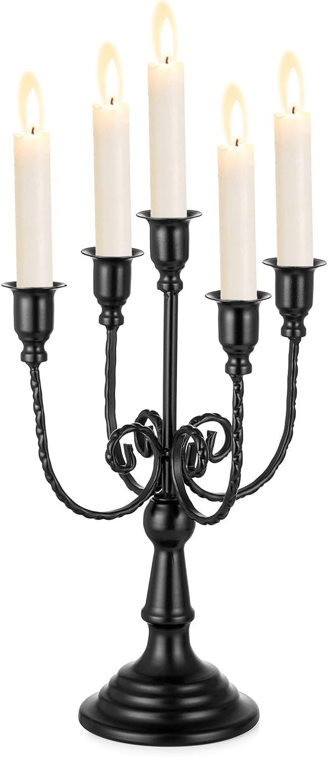 Romadedi Bougeoir Chandelier Noir Métal - 2 Lot / 6 Bougeoirs Décoratifs Pour Bougies Coniques Pour Cheminée, 15/19/24cm Centre De Table Mariage Halloween Noel Maison Décoration