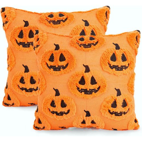 2 Pièces Halloween Housse De Coussin 45x45 Cm, Housse De Coussin Fantôme Drôle, Taie D'oreiller En Peluche Halloween, Décoration Fantôme (Emoticon Pumpkin)