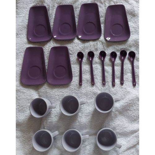 Service Tasses À Café Lbp Magnet Céramique / Porcelaine Violet 6 Tasses 6 Sous Tasses 6 Cuillères