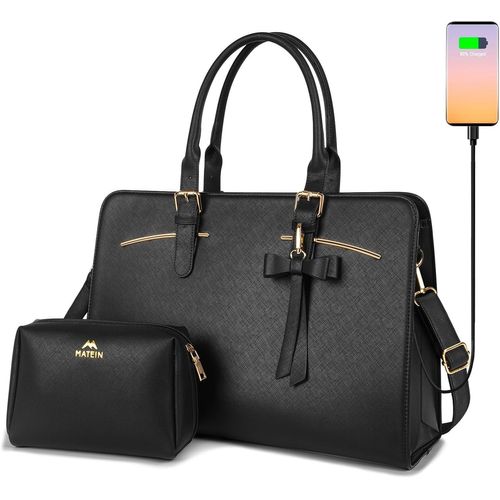 ChicSlick-Sacoche Ordinateur Femme, Sac Ordinateur Femme 15.6 Pouces, Sacoche Pc Portable, Porte Document Cuir, Sac À Bandoulière Imperméable Elegant Pour Travail Affaires Université, Noir[X2270]