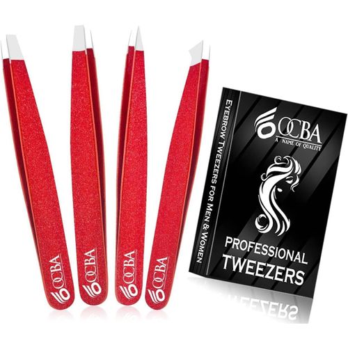 Lot De 4 Pinces À Épiler Rouges Pour Poils Du Visage Pour Femme Et Homme Pour Un Toilettage Précis Des Sourcils \U2013 Pince À Épiler Professionnelle En Acier Inoxydable Avec Revêtement[Z20] 