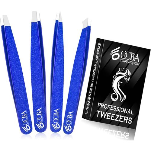 Lot De 4 Pinces À Épiler Bleues Pour Poils Du Visage Pour Femme Et Homme Pour Un Toilettage Précis Des Sourcils \U2013 Pince À Épiler Professionnelle En Acier Inoxydable Avec Revêtement[Z19] 