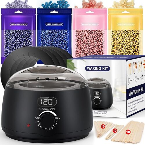 Chauffe Cire Epilation Kit D'épilation À La Cire: Appareil A Cire Avec Led Écran, 400g Epilation Perle, 30 Spatules, D'épilation À Domicile Kit Pour Tous Les Types De Cheveux