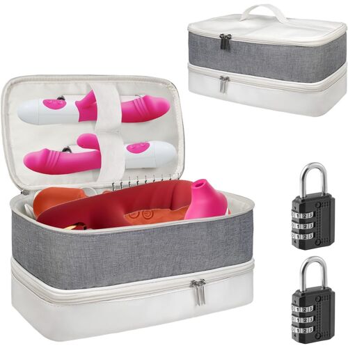 Kal-Sac De Rangement Verrouillable Pour Jouets Sexuels \U2013 36×19×17cm, Discret, En Cuir Pu Imperméable Et 2 Cadenas À Combinaison, Idéal Pour Godemichets Et Vibromasseurs (Blanc)