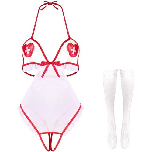 Kalanka-Sexy Femme Lingerie Déguisement Jupe D'infirmière À Bretelles Nurse Cosplay Nuisette Robe Coquine Infirmiere Uniforme Séduisant Babydoll Fête À Thème Halloween Costumes Taille Unique