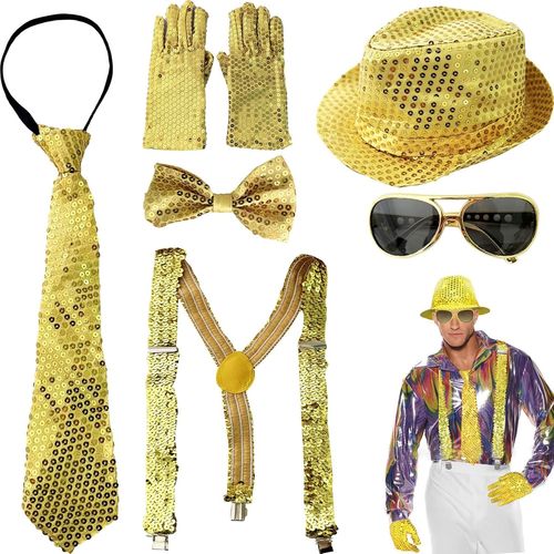 Kalanka-Lot De 7 Tenues À Paillettes Pour Homme, Costume De Carnaval, Tenue Disco Pour Homme, Accessoires À Paillettes, Chapeau À Paillettes Pour Homme, Pour Carnaval, Fête, Danse, Performance