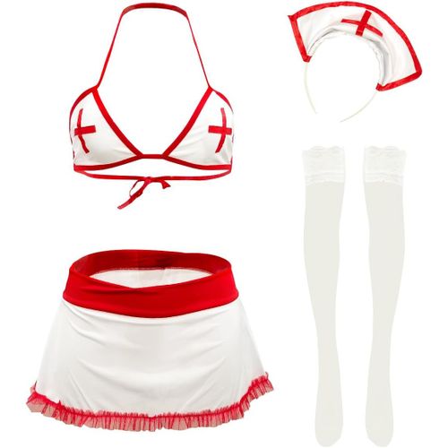 Kalanka-Ensemble D'infirmière Sexy Pour Femme Coquine Uniforme Nightwear Robe Avec Collants Pour Halloween, Clubwear Valentines Roleplay