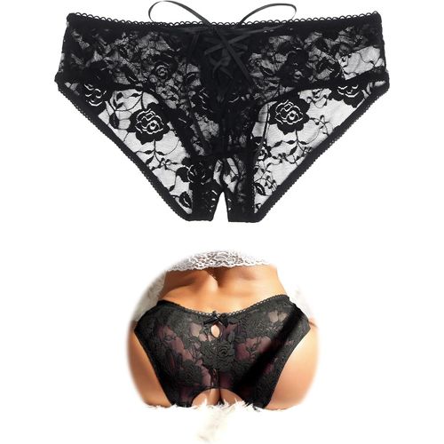 Kalanka-String Femme Sexy Ouverte Culotte Dentelle Grande Taille Lingerie Trasparent Fendue Slip Stretch Shorty Tenue Hot Sous-Vêtements