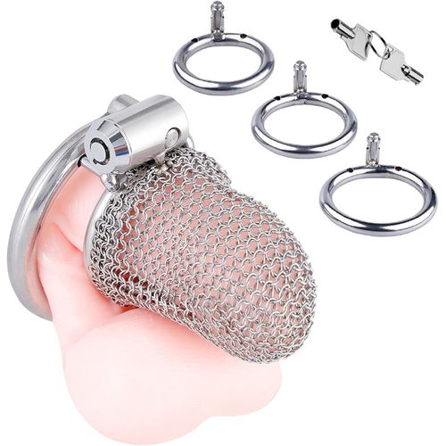 Kalanka-Cage De Chasteté Pour Hommes, Cage À Pénis En Cotte De Mailles Cage De Chasteté En Métal, Chastity Cage Sex Toy Homme Cock Bondage Bdsm Sextoys (Court)
