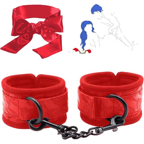 Nsiecd-Menottes Sex Toy¿S Couple, Bdsm Accessoire, Bdsms Sex Toys Pour Débutants - Menottes Adulte Couple - Bdsms Set Sm Bandage Retenue Jouet Sexy Femme Menottes, Jouets Sex Pour Adultes (Rouge)