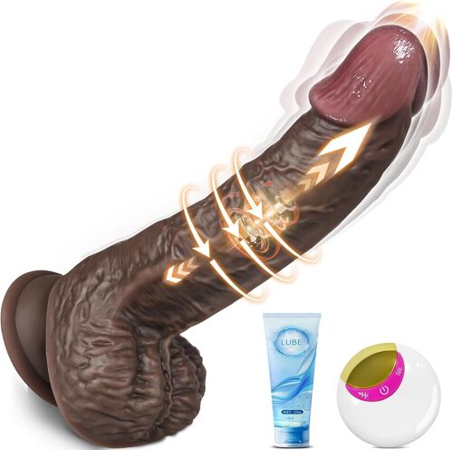 Jgd-Gode De Poussée Noir De 22 Cm, Grand Vibromasseur Extra Épais, Triple Action De Rotation De Poussée Et Vibration 8 Modes, Gode Anal Marron Pour Hommes, Jouets Sexuels Pour Femme, Couples, Homosex