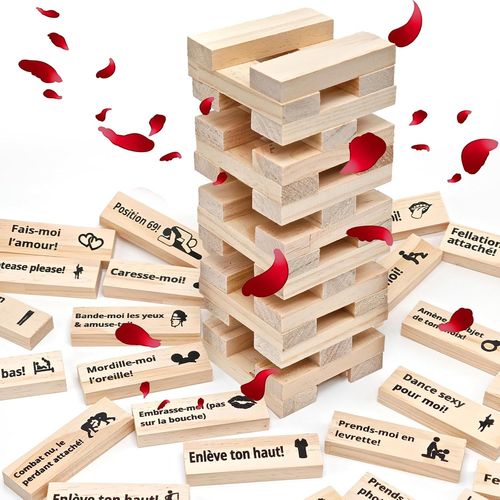 Kalanka-48 Pièces Jeu De Tour De Blocs Coquins, La Langue Française Blocs Bois Érotiques, Jeux Sexuelle Adulte Couple, Jeu Érotique Pour Nuits Passionnées, Cadeau Couple Saint-Valentin