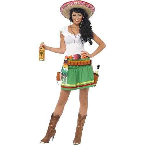 Kalanka-Déguisement Femme Serveuse Tequila, Robe, Ceinture Rayée Et Ceinture Pour Verres À Shot, Western, Serious Fun, 29132