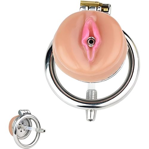 Kalanka-Sissy Chastity Device Lock Verrouillage De Chasteté En Acier Inoxydable Vagin Simulé Faux Verrous De Chasteté En Acier Inoxydable Cage De Chasteté Jouets Sexuels Pour Adultes Pour Hommes (Gér