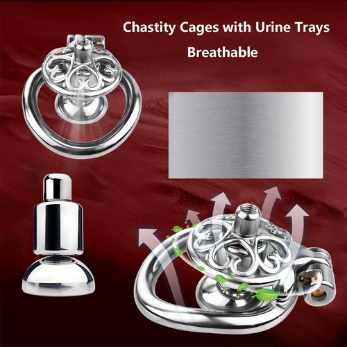 Cage De Chasteté En Forme De Coeur Pour Hommes Set De Jouets Sexuels Avec Plateau D'urine Négative, Cage À Pénis Entraîneur De Chasteté, Serrure Invisible Cage De Chasteté Fétiche Sex Toy (55mm)