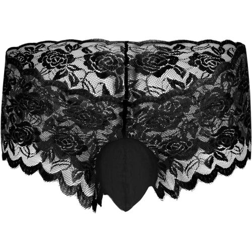 Kalanka-Hommes Sexy Lingerie Dentelle G-String Sissy Sous-Vêtement Tanga Thongs Bikini Slip Avec Jarretière Briefs Boxers Culottes Respirante En Brodées De Fleurs Lace Transparent Noir Rouge M-Xxxl