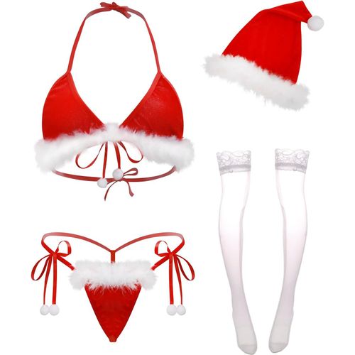 Kalanka-Femmes Charmant Costume Noël Mère Déguisement Femme Christmas Costume Adulte Lingerie Sexy Tenue Lingerie Femme Noël Bikini Robe De Nuit Coquine Ensemble
