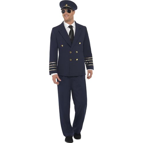 Kalanka-Smiffy's- Costume De Pilote, Bleu Marine, Avec Veste, Pantalon Et Casquette Déguisement-Homme, Taille Unique