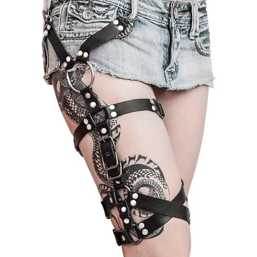 Kalanka-Jarretière Punk En Cuir Synthétique Pour Femme - Noir - Sexy - Réglable - Jarretière De Cuisse - Anneau De Jambe - Harnais - Jupe Gothique - Pour Cosplay, Fête, Halloween - Costume Pour Femme