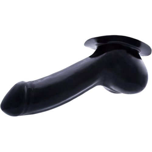 Kalanka-Gaine De Pénis En Latex Adam Noir Avec Plaque De Base À Coller Sur Vêtement En Latex - Gaine De Pénis Avec Scrotum Et Gland Marqué