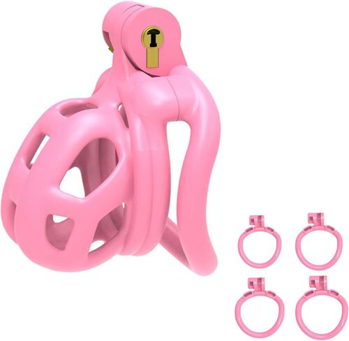 Kalanka-Cage De Chasteté Rose Homme \U2013 Cage De Chasteté En Résine De Nylon Avec Serrure Discrète, Ergonomique, Respirante, Cage Pénienne Inversée Sissy, Jouet Sexuel Bondage (Micro,Arc-Ring)