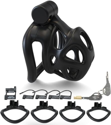 Kalanka-Cage De Chasteté Hommes Avec 4 Anneaux Courbés Et 2 Clés Cage De Chasteté Creuse Respirante Hommes Sm Fétiche Extrême Jouet Sexuel Pour Homme Entraînement Du Pénis (S,Black)