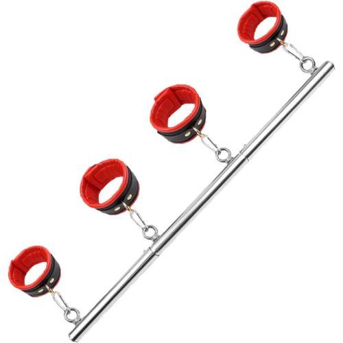 Kalanka-Bdsm Spreader Bar Bondage Restraints Steel Tube Adjustable Handcuffs Ankle Cuffs Leather Sex Play Sex Bar Couples Sex Toys (Red)