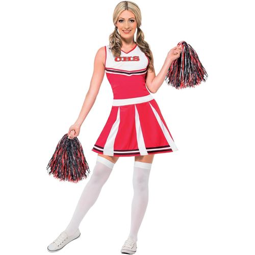Kalanka-Smiffys Costume Pom Pom Girl, Rouge, Avec Robe Et Pompons Déguisement - Femme - Pompon Girl Femme