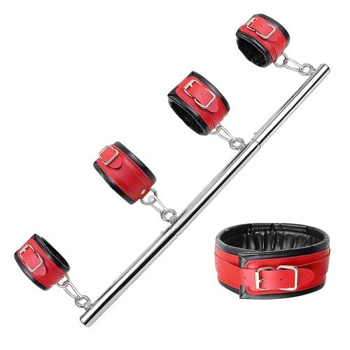 Kalanka-Barre D'écartement Barre De Bondage Sex Toys Menottes En Pu Pour Les Pieds Ensembles De Bondage Pour Couples Extrêmes, Débutants Barre D'écartement Métallique Librement Détachable