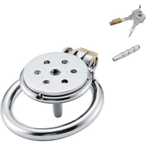 Kalanka-Cage De Chasteté En Acier Inoxydable Pour Hommes Avec Design Plat, Trous Alvéolés Respirants, Cage À Pénis Sm Bondage Fétiche Sextoys Pour Hommes Cacher Son Pénis (S,45mm)